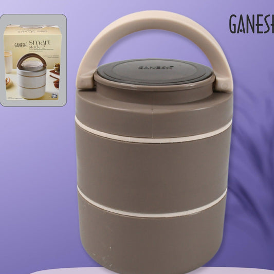 Ganesh Smart Stack 2 Layer Protable Lunch Box Stainless Steel Airtight Leak-proof Lunch Box For Office School Picnic - Color May Vary - Happy Price - Image 1