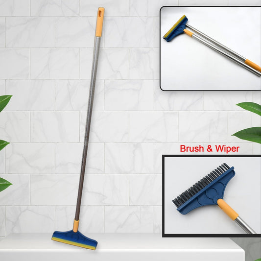2 In 1 Cleaning Brush Long Handle Floor Brush Rotatable Cleaning Brush For Bathroom Kitchen 120 Degree Triangular Rotating Brush Head With Wiper - Happy Price - Image 1
