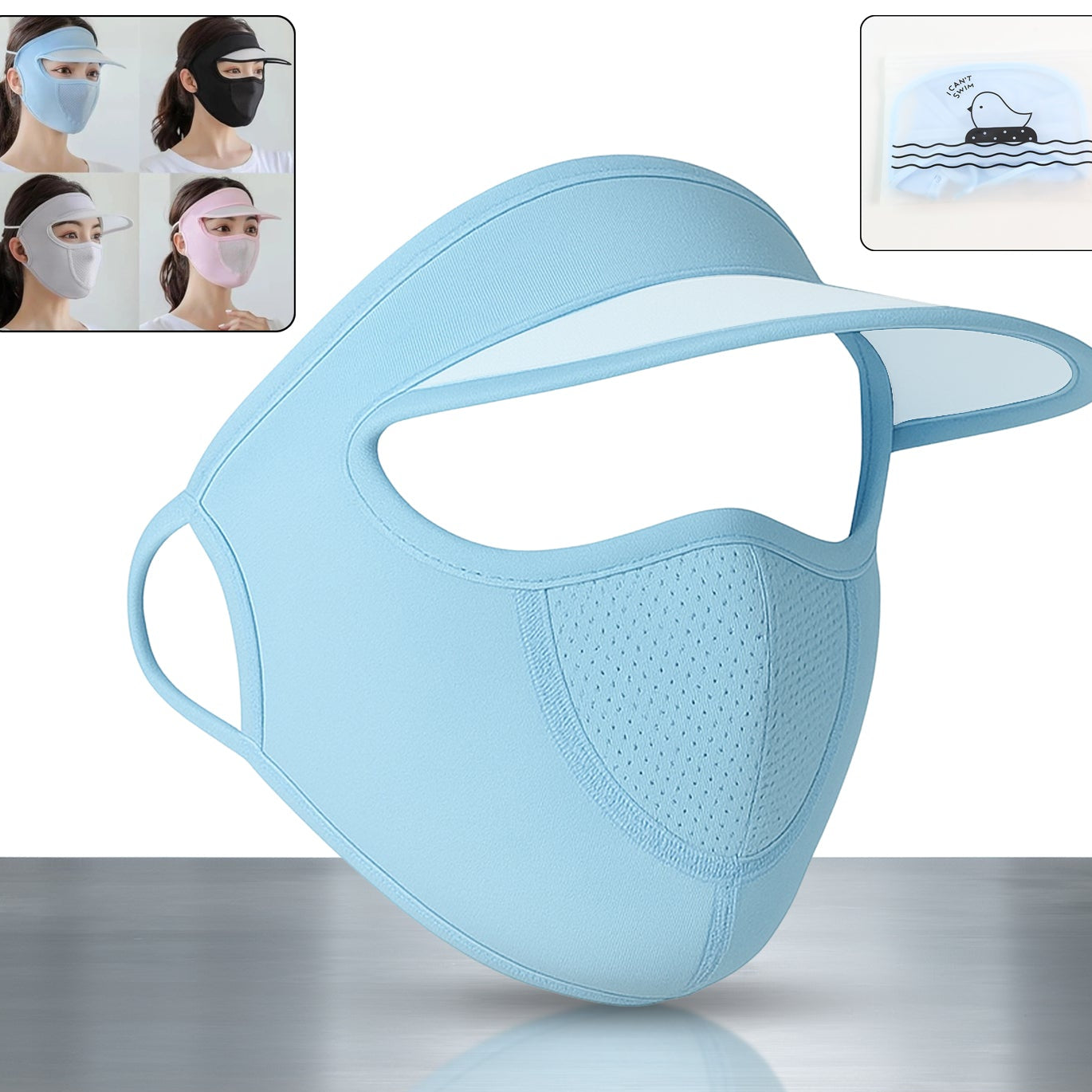 Womens Full Face Uv Protection Cap With Built-in Mask And Wide Brim Visor  Breathable (1 Pc) - Happy Price - Image 1