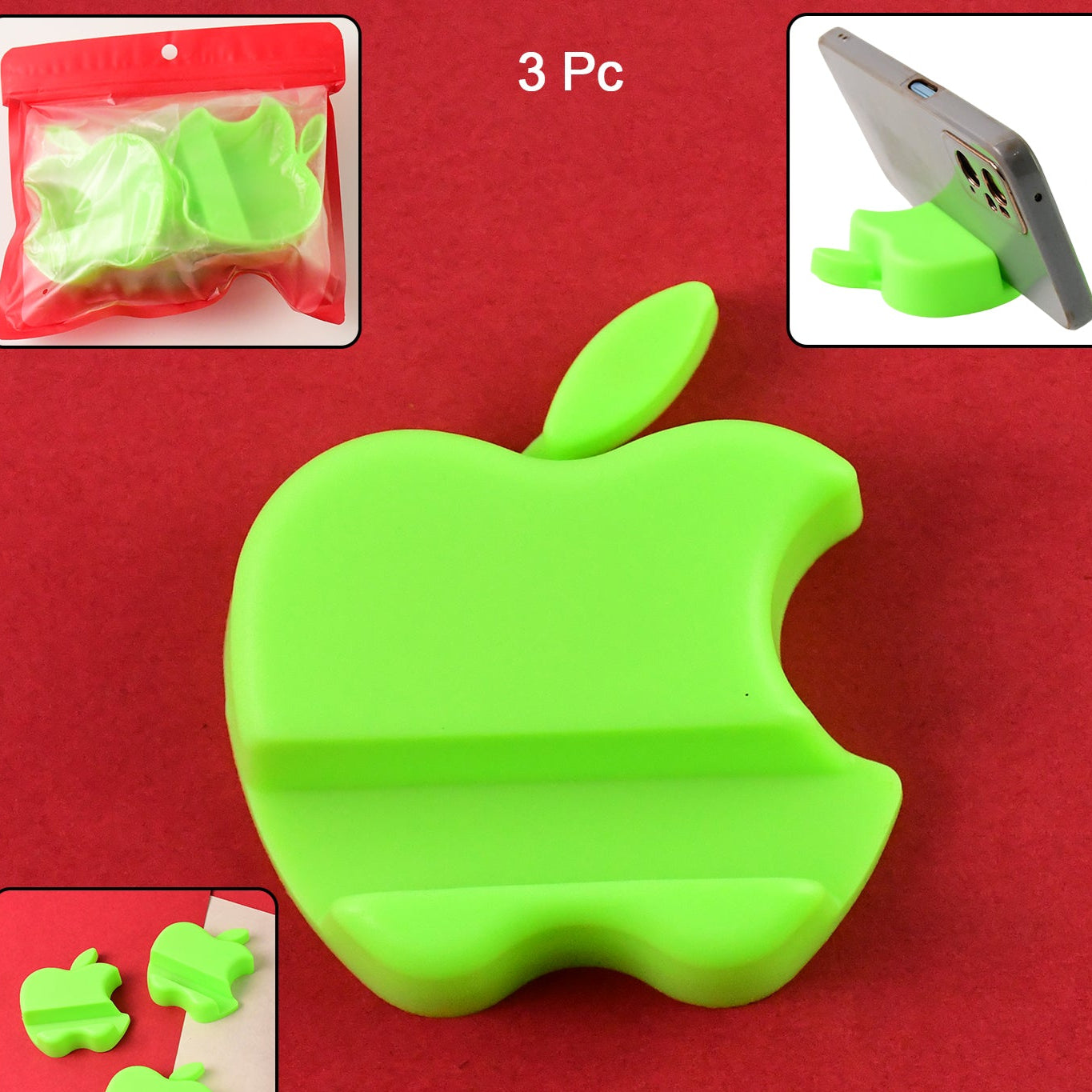 Apple-shaped Plastic Mobile Phone Holder (3 Pc  Mix Color) - Happy Price - Image 1