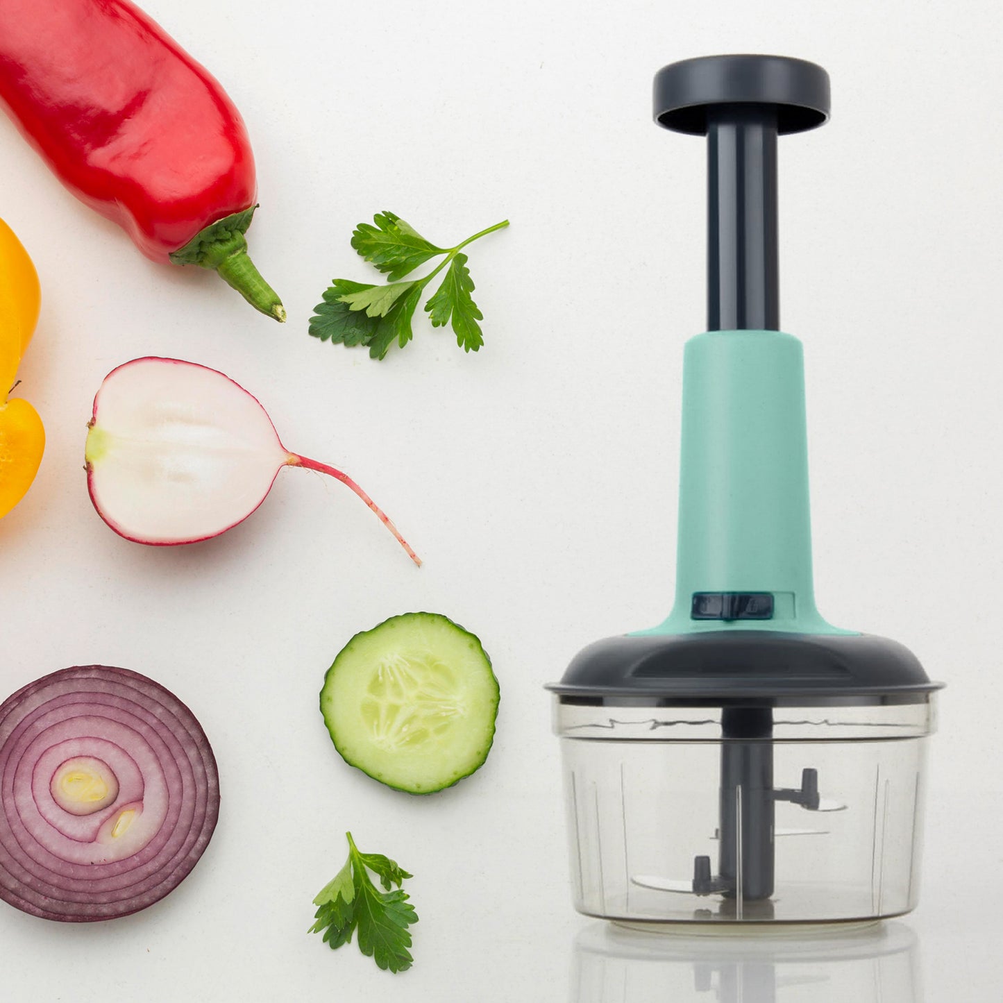 Push Chopper Manual Food Chopper And Hand Push Vegetable Chopper Cutter Mixer Set For Kitchen With 3 Stainless Steel Blade. - Happy Price - Image 5