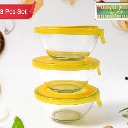 Dazzle Glass Bowl Set Mixing  Storage Bowls With Lids (3 Pcs Set) - Happy Price - Image 1
