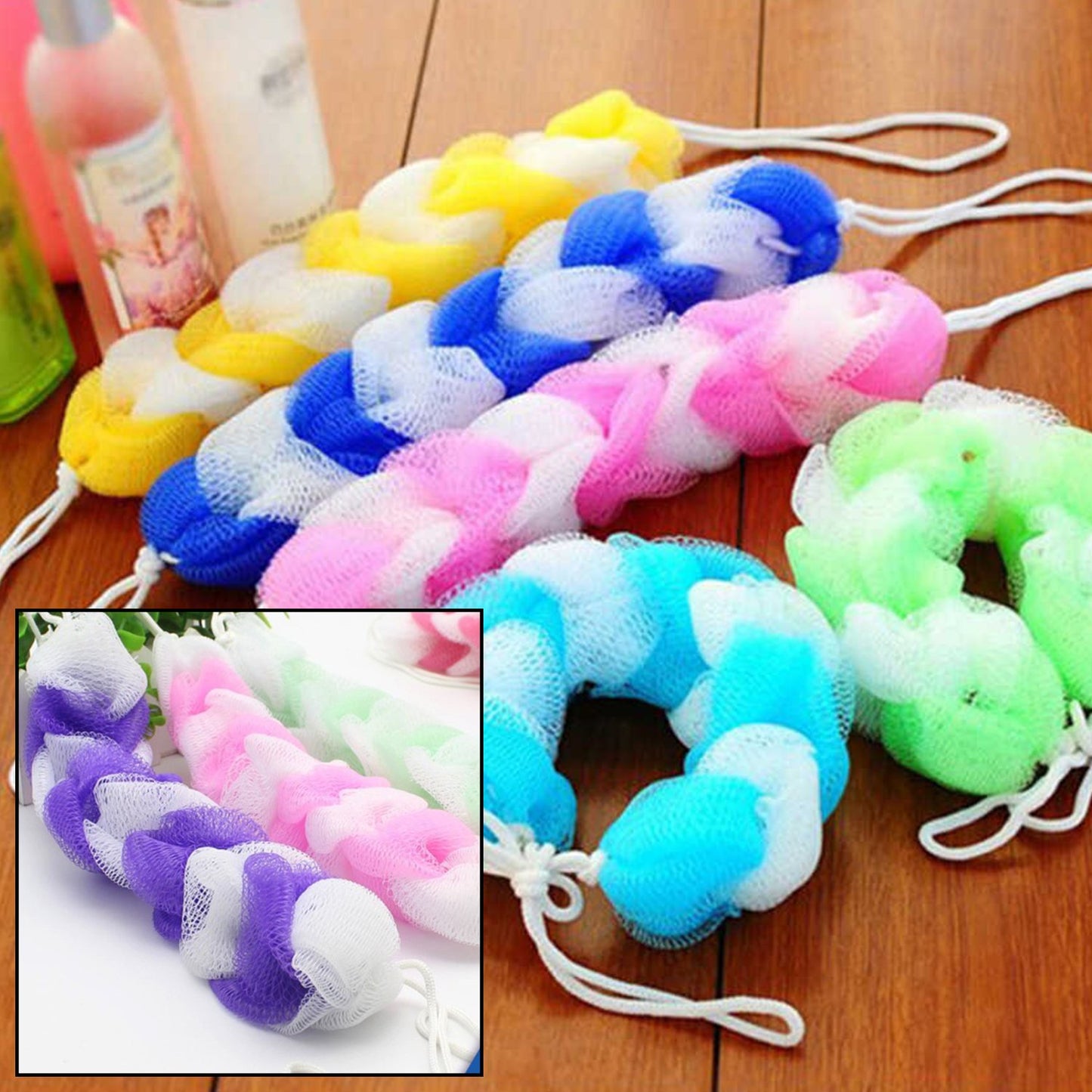 Hanging Bath Shower Long Loofah Sponge Pouf Body Scrubber (Pack Of 6) - Happy Price - Image 3