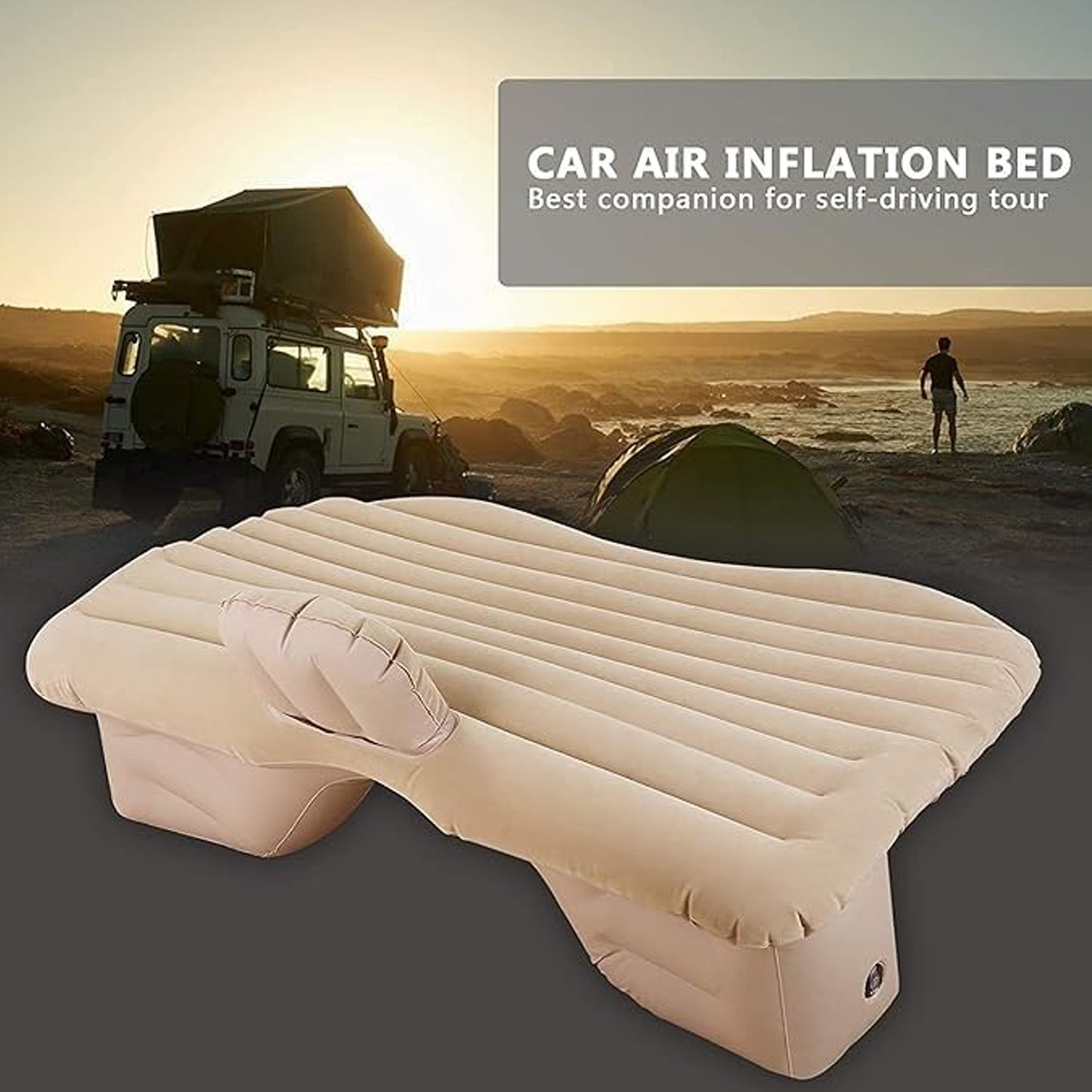 Portable Car Backseat Inflatable Air Mattress Bed with Pump & Pillows (1 Pc)