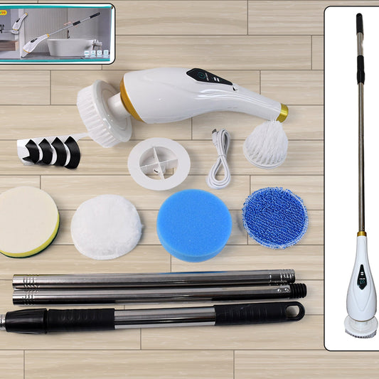 Cordless Electric Spin Scrubber with 8 Heads & Extension Handle