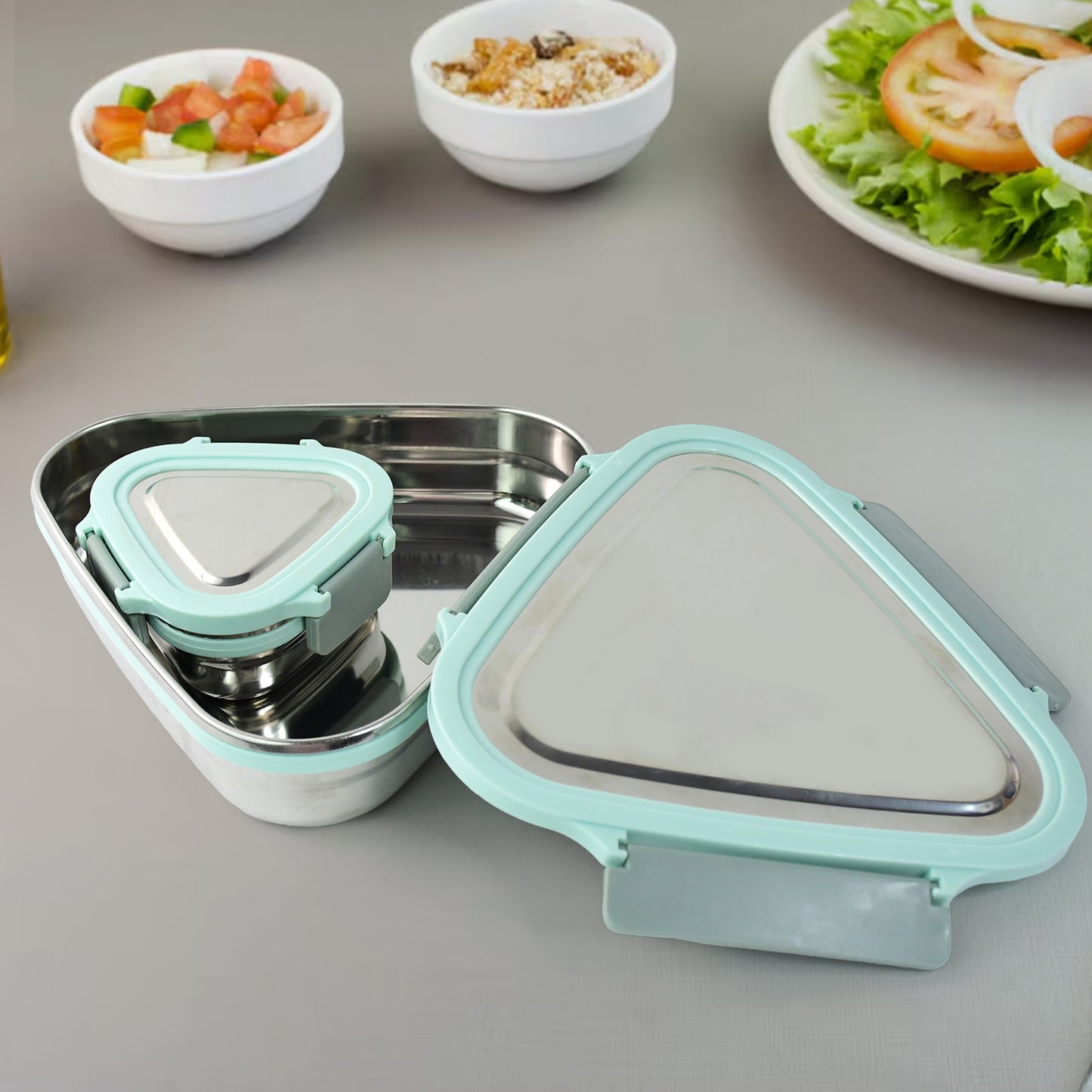 Ganesh Trinity 2-piece Stainless Steel Triangle Lunch Box Set - Happy Price - Image 4