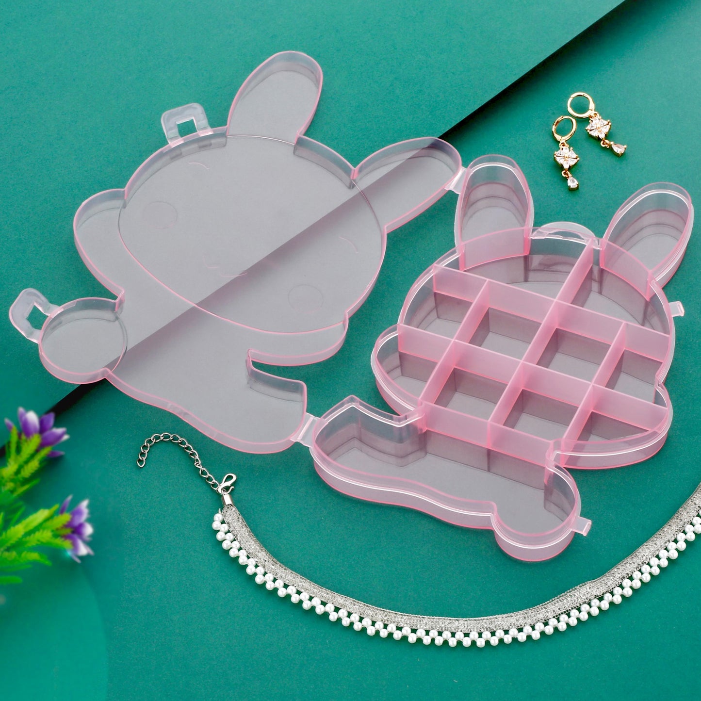 Transparent Cartoon Bear Clear Plastic Storage Box Jewelry Box Jewelry Organizer Holder Cabinets For Small Objects (1 Pc) - Happy Price - Image 5