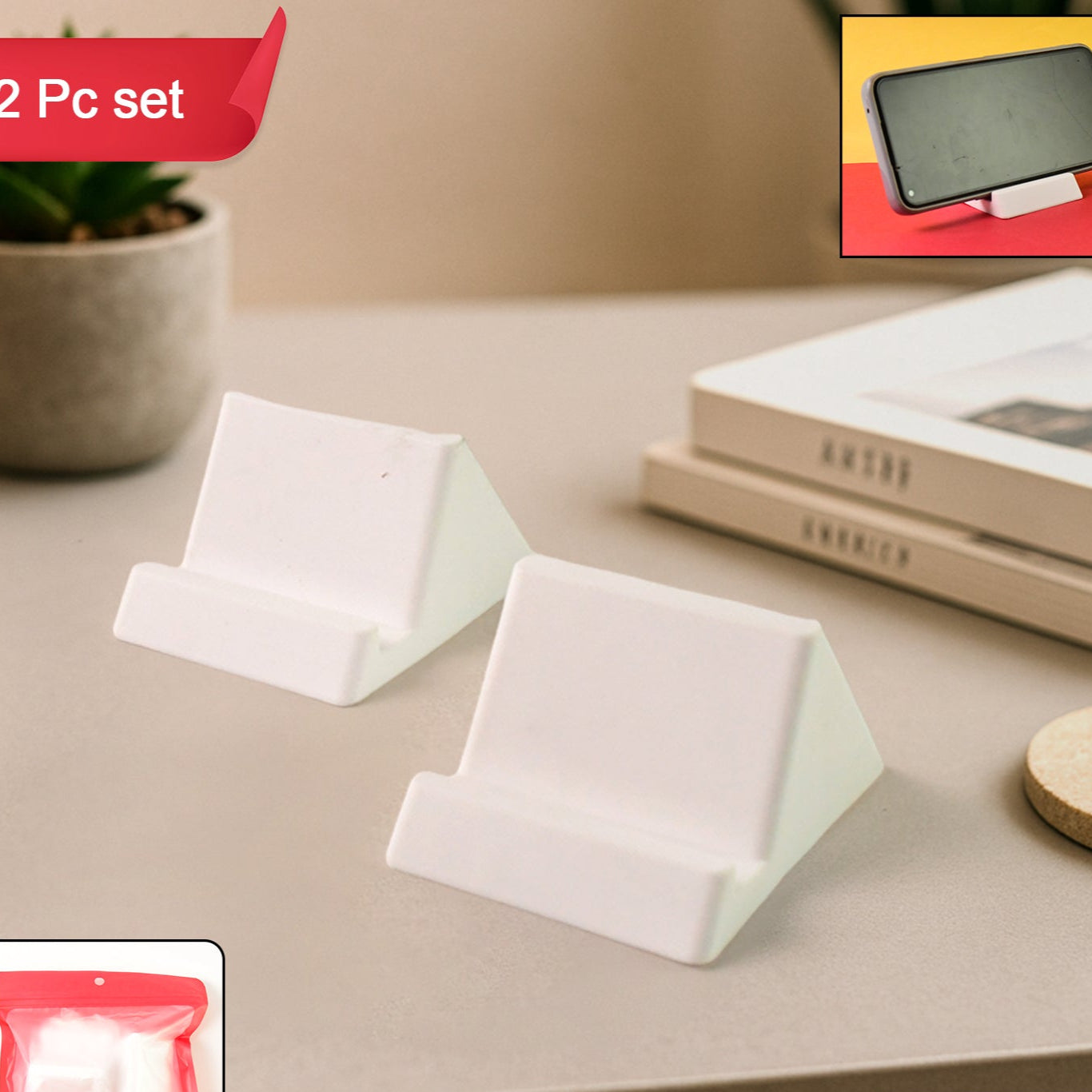 Compact Plastic Mobile Phone Holder Stand (2 Pc  Mix Color) - Happy Price - Image 1