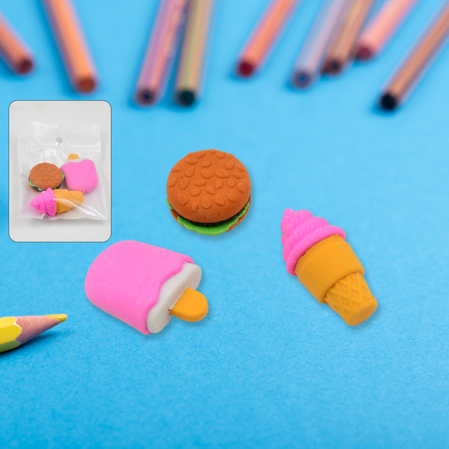 Mix Design Fancy  Stylish Colorful Erasers (1 Set  3 Pc Set) - Happy Price - Image 2