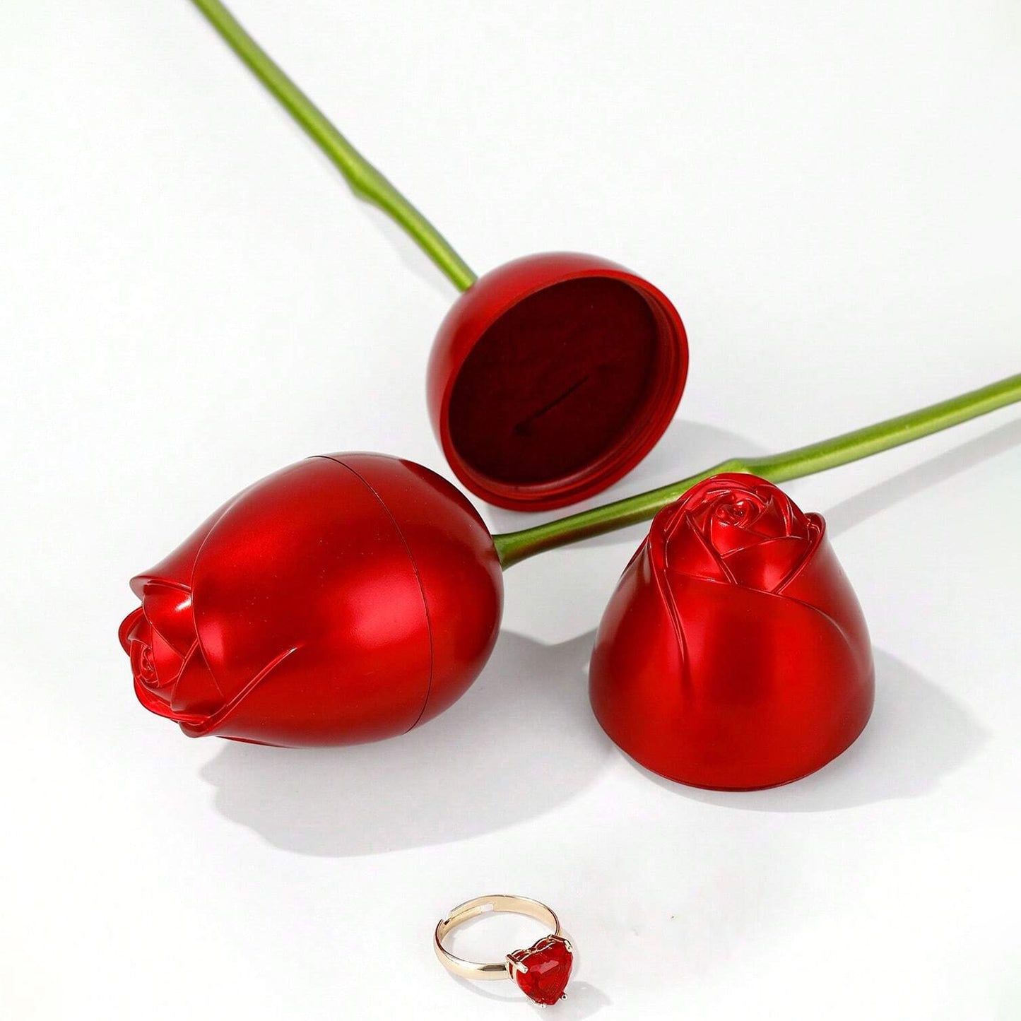 Plastic Red Rose Couple Rings Box-fancy Rings Box (No Rings Included  1 Pc) - Happy Price - Image 5
