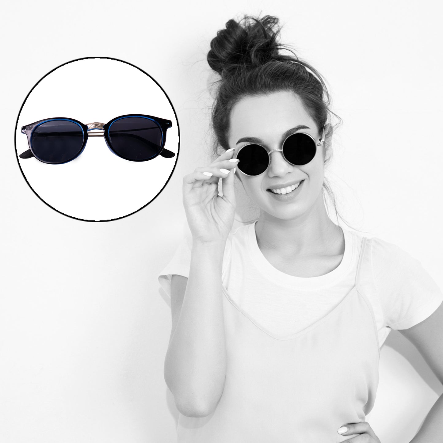 Blue Uv Protected Round Sunglasses Classic Sunglasses For Men  Women Lightweight - Happy Price - Image 4