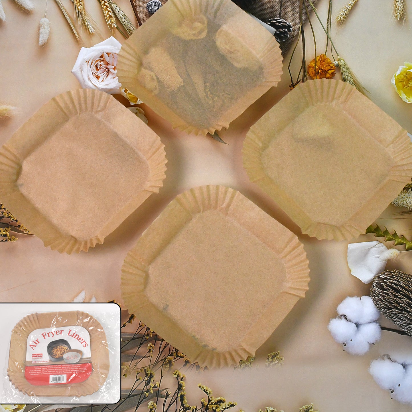 Square Air Fryer Disposable Paper Liner  (50 Pcs Set  160mmx45mm) - Happy Price - Image 2