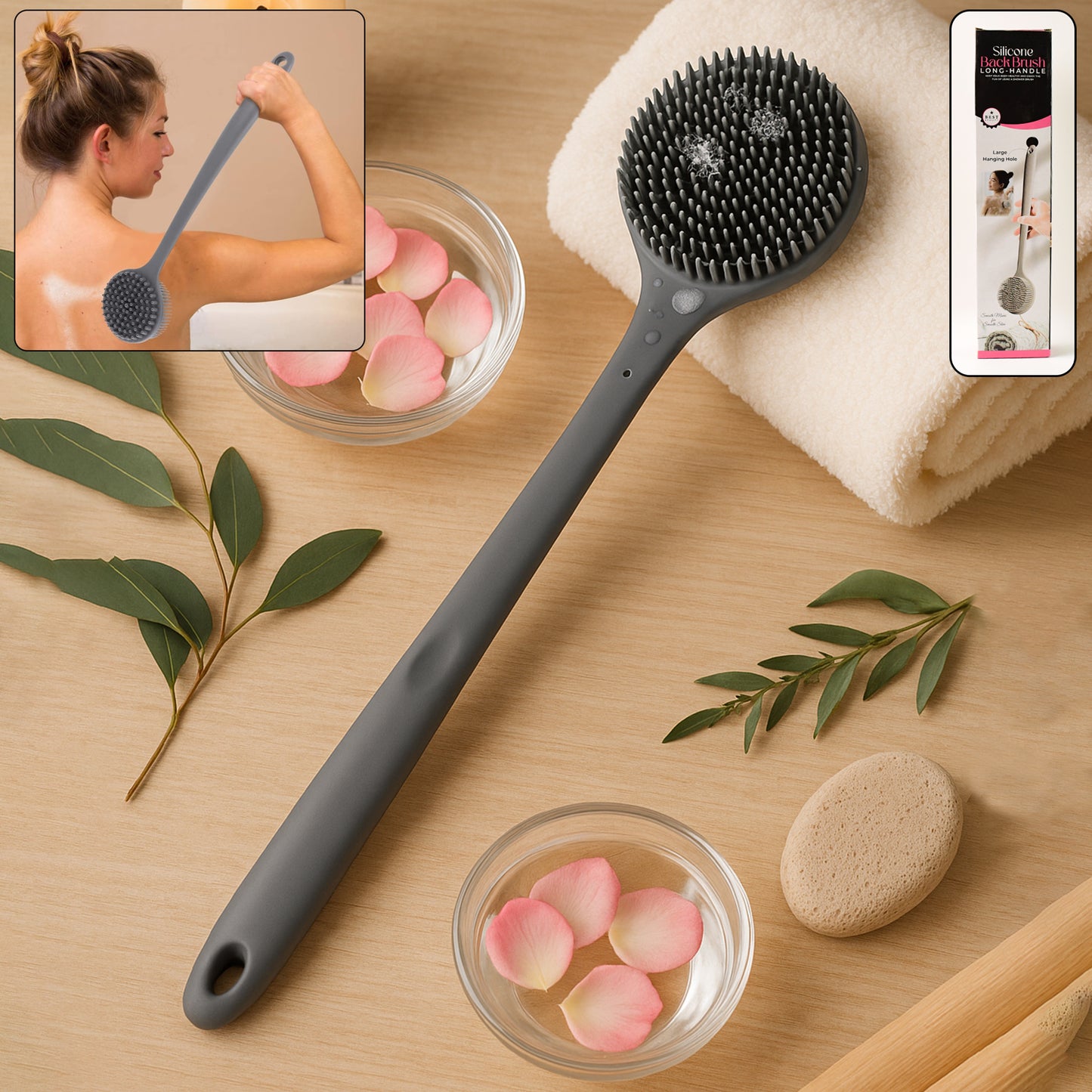 Silicone Back Scrubber Brush With Long Handle (1 Pc) - Happy Price - Image 2