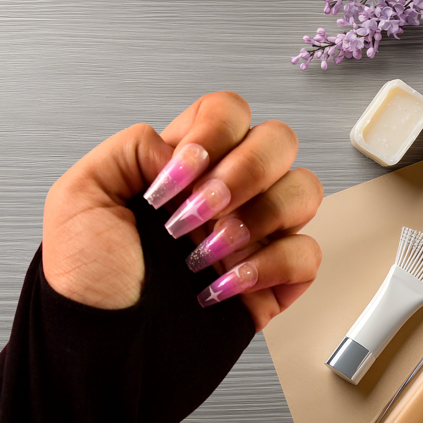 12 Pc Reusable Artificial Nails with Adhesive Stickers - DIY Glossy False Nails