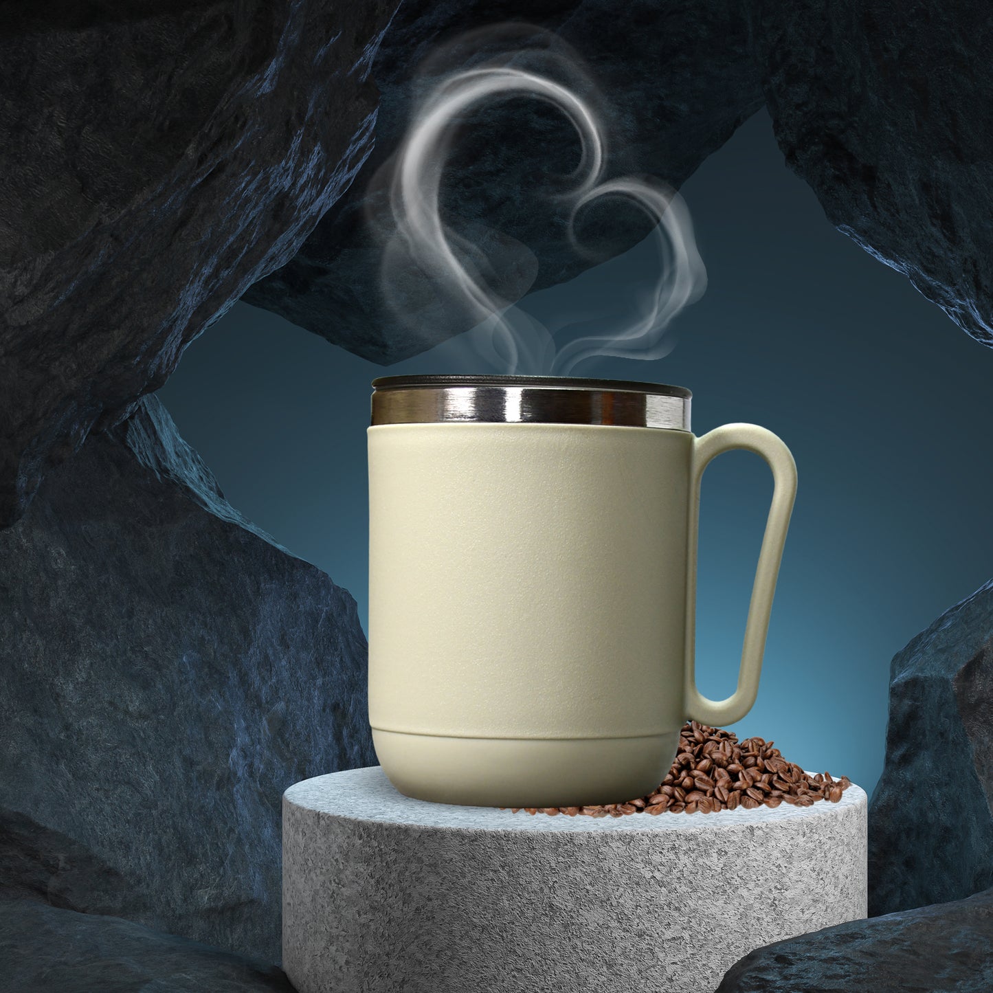 Ganesh Premium Stainless Steel Coffee Mug With Heat Resistant Mug Lid. Approx 400ml Mug. - Happy Price - Image 2