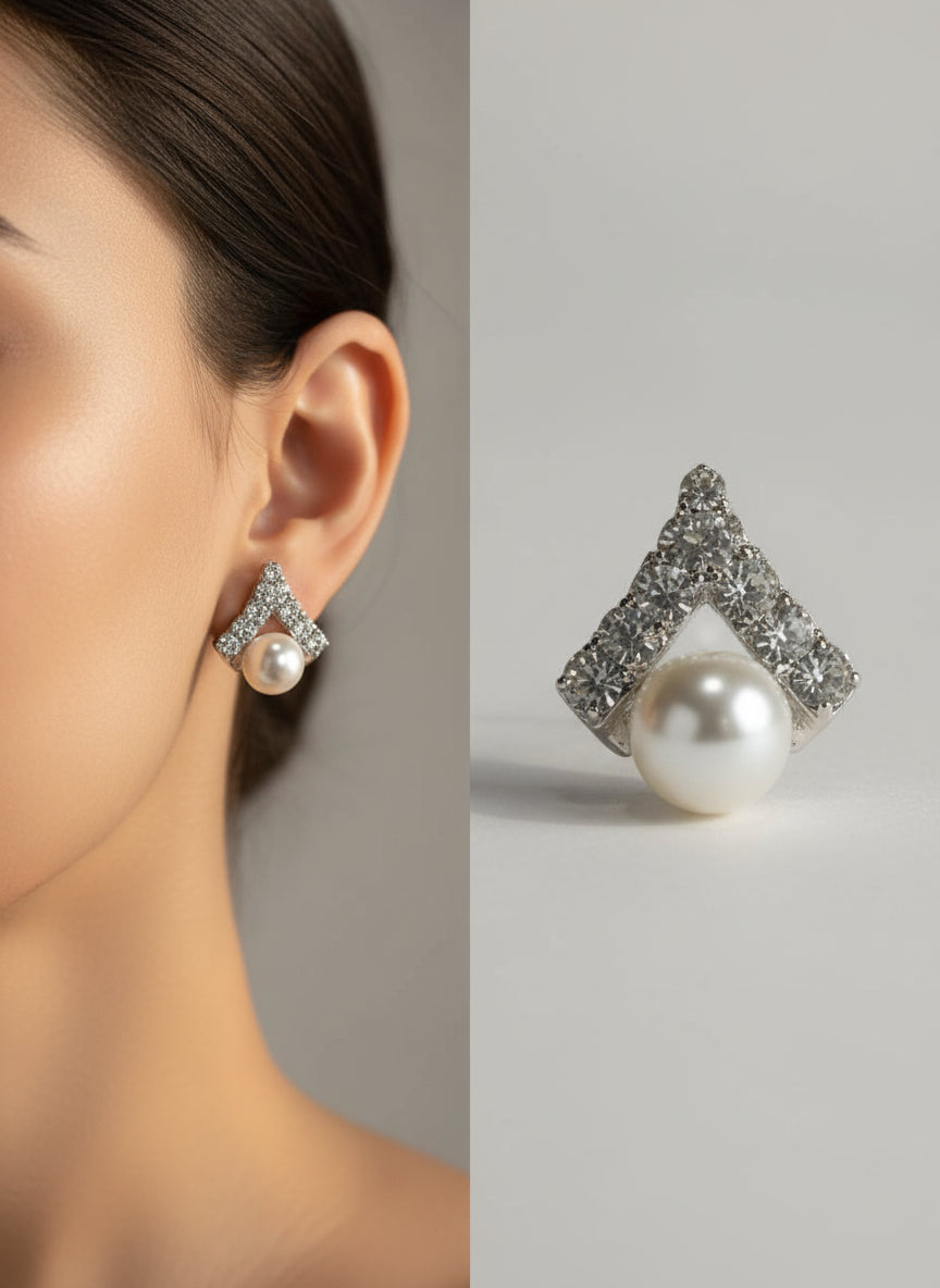 Crystal & Pearl Stud Earrings Combo - Set of 5 Designs