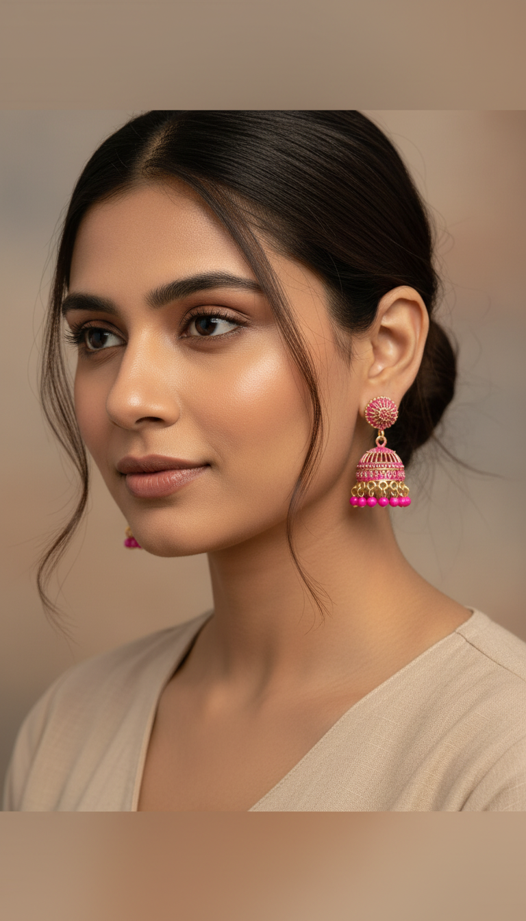 6-Pair Mini Jhumka Earrings Combo | Multicolor Gold-Tone Dome Drops