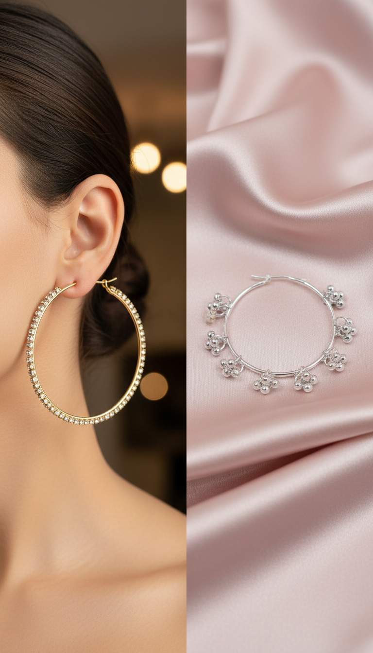 Silver Blossom & Golden Sparkle Hoop Earrings Combo (Set of 2 Pairs)
