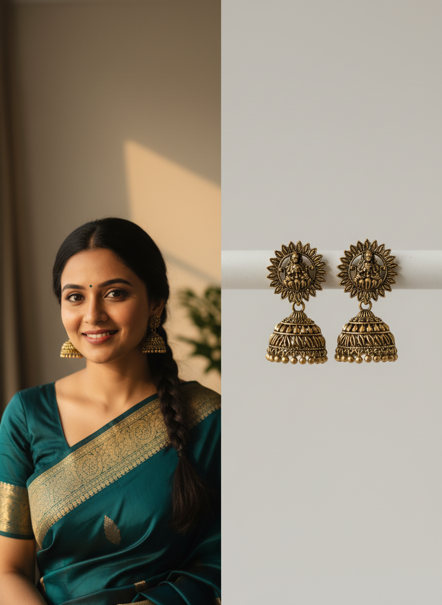Antique Gold Temple Jhumka Earrings Combo Set of 5 | Traditional Ethnic Danglers