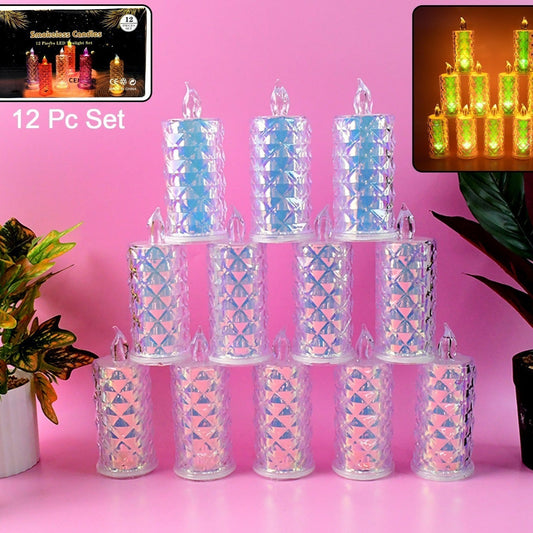 Set of 12 Smokeless LED Candles with Flickering Flame Effect