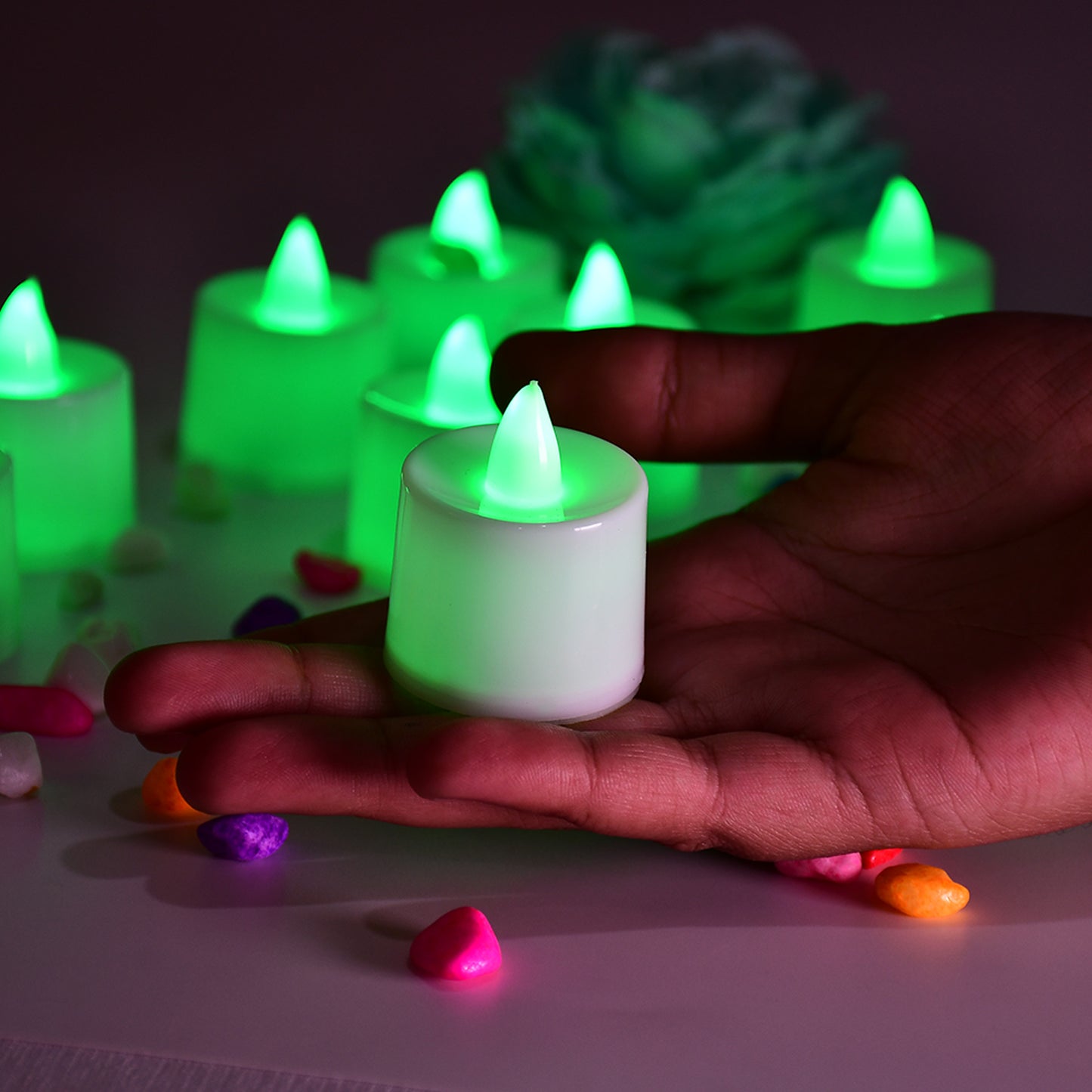Green LED Flameless Tealight Candles - Pack of 24 for Home Decor