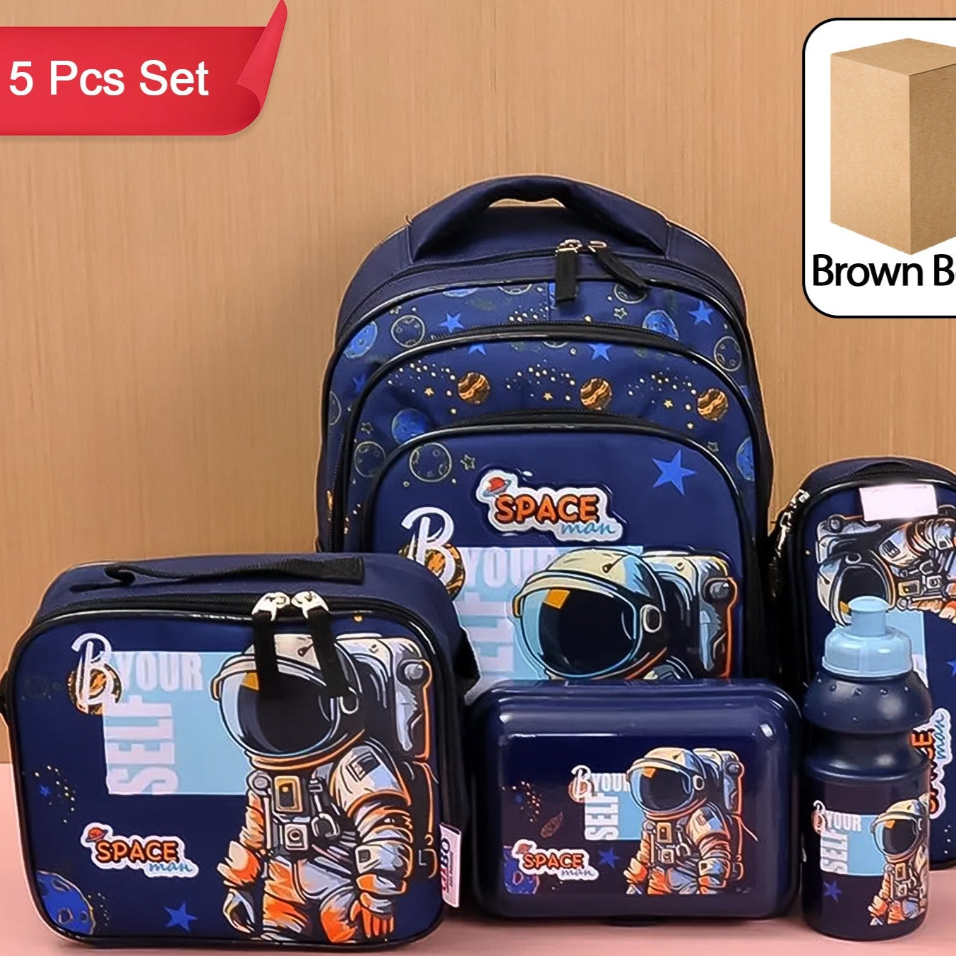 5 In 1 School Bag Includes Lunch Bag 14 Inch School Bags Water Bottle  Pencil Case In Box Packing (1 Set  Mix Color)) - Happy Price - Image 1