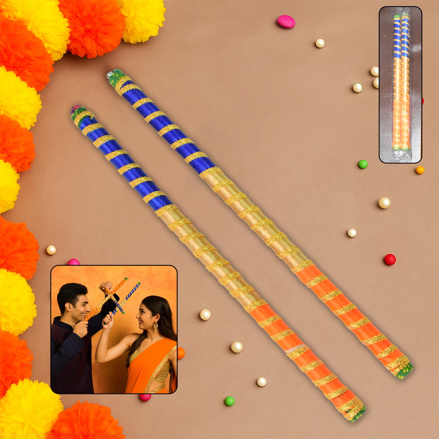 Decorative Dandiya Sticks Pair for Garba & Navratri - 2 Pcs