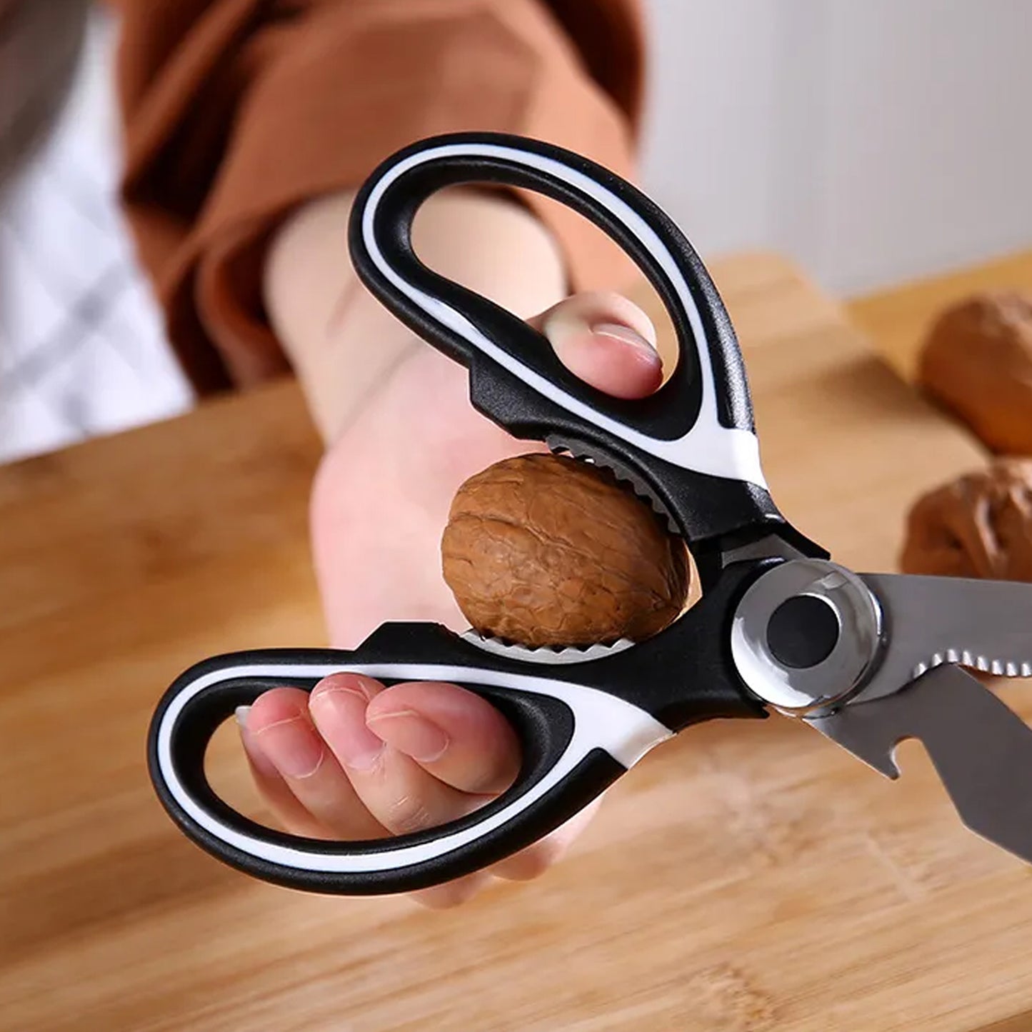 3 In1 Multi-function Kitchen Household For Vegetables Fruit Cheese  Meat Slices With Bottle Opener Stainless Steel Sea Food Scissor (1 Pc ) - Happy Price - Image 3
