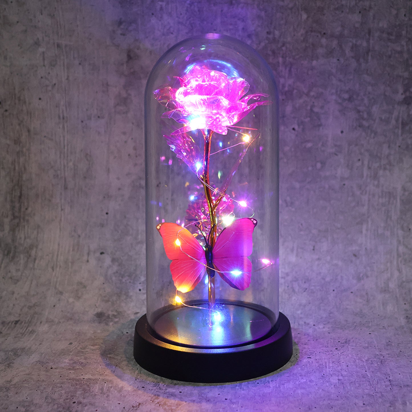 Led Decorative Rose With Butterfly In Transparent Plastic Dome (1 Pc  Battery Not Included) - Happy Price - Image 3
