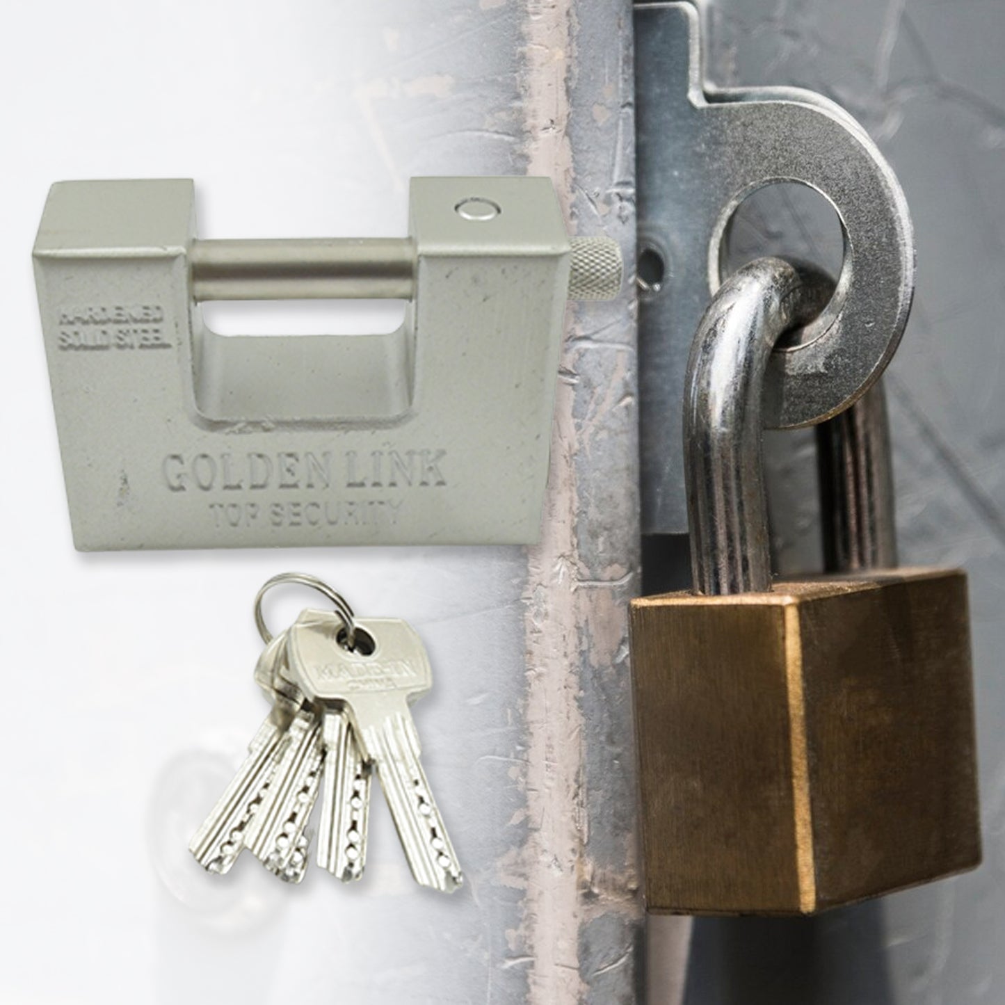 Stainless Steel Padlock  Rectangular Shape  Hardened Steel  High Resistance With 5 Keys Door Lock For Home Dormitory Waterproof Antirust Anti-theft Padlocks Outdoor Gate Shed Locks Warehouse Big Door Drawer Lock (94 Mm) - Happy Price - Image 6