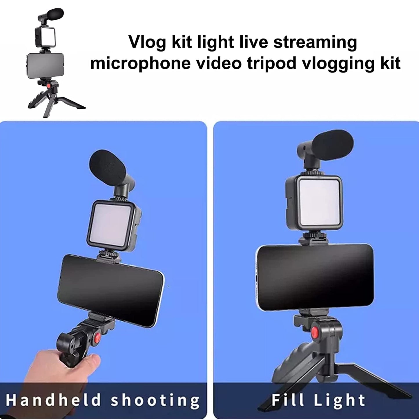 Vlogging Kit For Video Making With Mic Mini Tripod Stand Led Light  Phone Holder Clip For Making Videos - Happy Price - Image 4