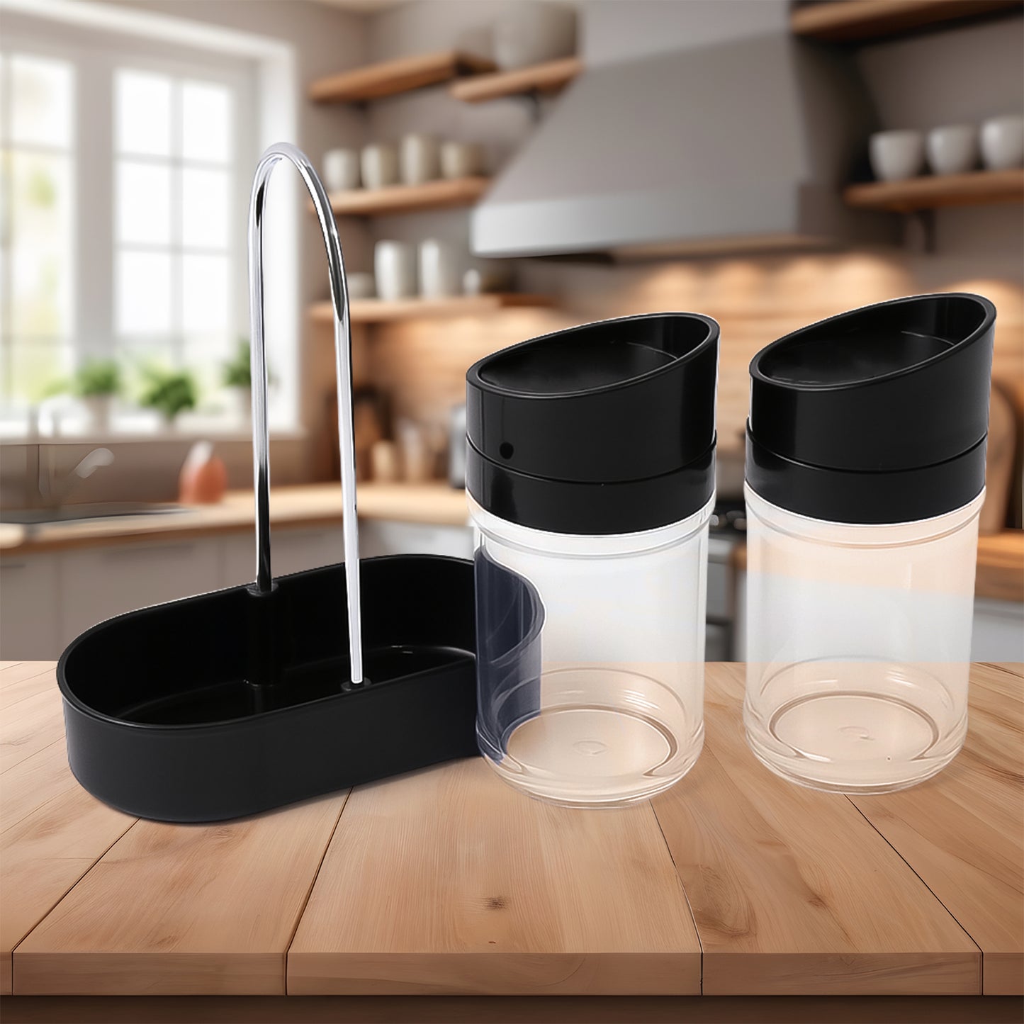 Apex Helix Salt N Pepper 2-piece Plastic Jar Set With Stand - Happy Price - Image 5