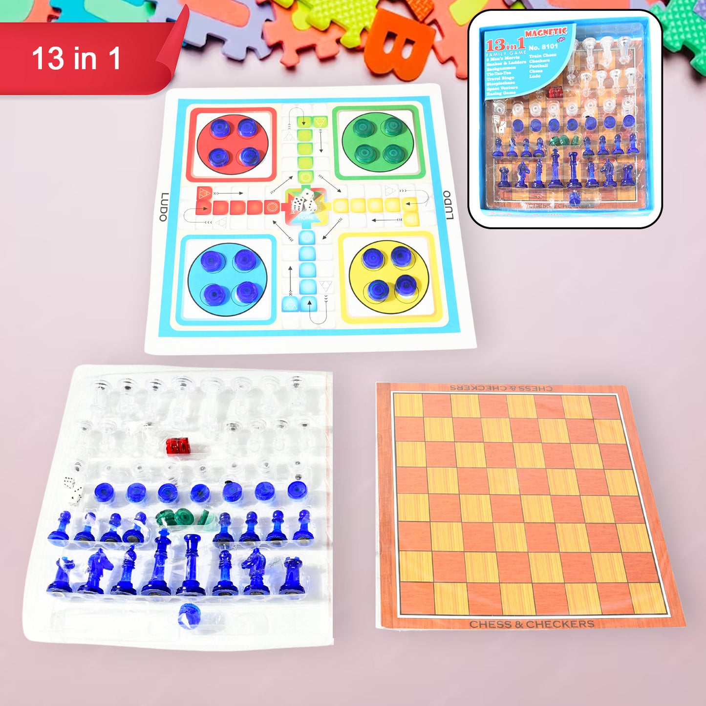3 In 1 Family Board Game Chess Snakes  Ladders Ludo Tic-tac-toe Checkers Travel Bingo Football Space Venture Steeplechase Set For Kids - Happy Price - Image 5