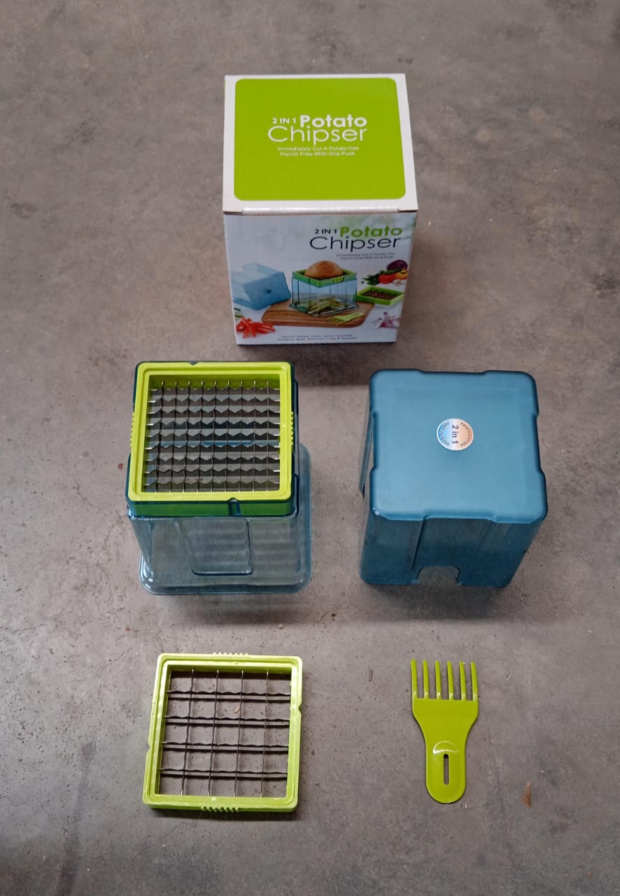 2 In 1 Potato Chipser  Slicer French Fries Maker Finger Chips  Plastic  Two Blades Finger Chips Cutter For Kitchen Accessoryvegetable Fruit Slicer (1 Pc) - Happy Price - Image 7