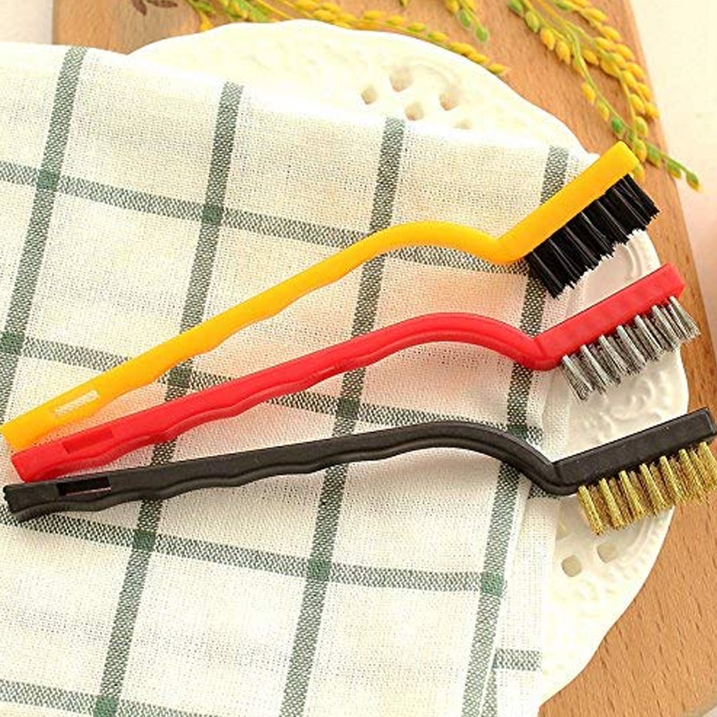 3pc  Mini Wire Brush Set Brass Nylon Stainless Steel Bristles Household Cleaning Brush For Gas Stove Smoke Machine Tool Burner Tiles Tap Rust Removal Welding Slag Dirt  Paint Scrubbing (3 Pcs Set) - Happy Price - Image 5