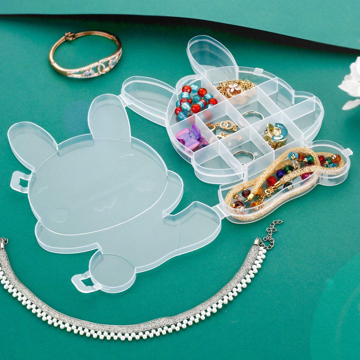 Transparent Cartoon Bear Clear Plastic Storage Box Jewelry Box Jewelry Organizer Holder Cabinets For Small Objects (1 Pc) - Happy Price - Image 7