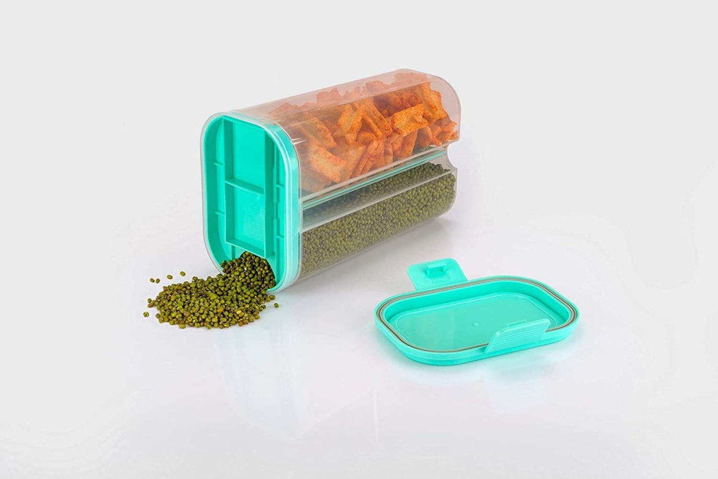 Plastic 2 Sections Air Tight Transparent Food Grain Cereal Storage Container (2 Ltr) (With Box) - Happy Price - Image 3