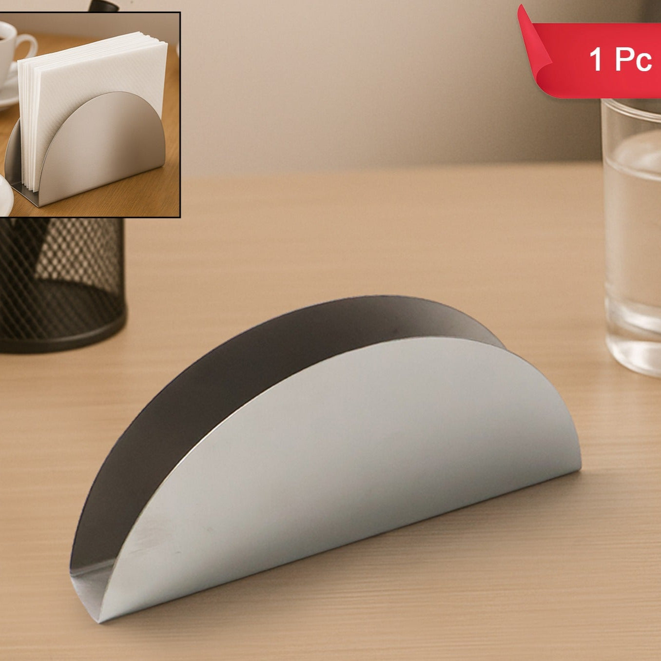 Stainless Steel Half Moon Napkin Holder Stand (1 Pc) - Modern Tabletop Tissue Dispenser