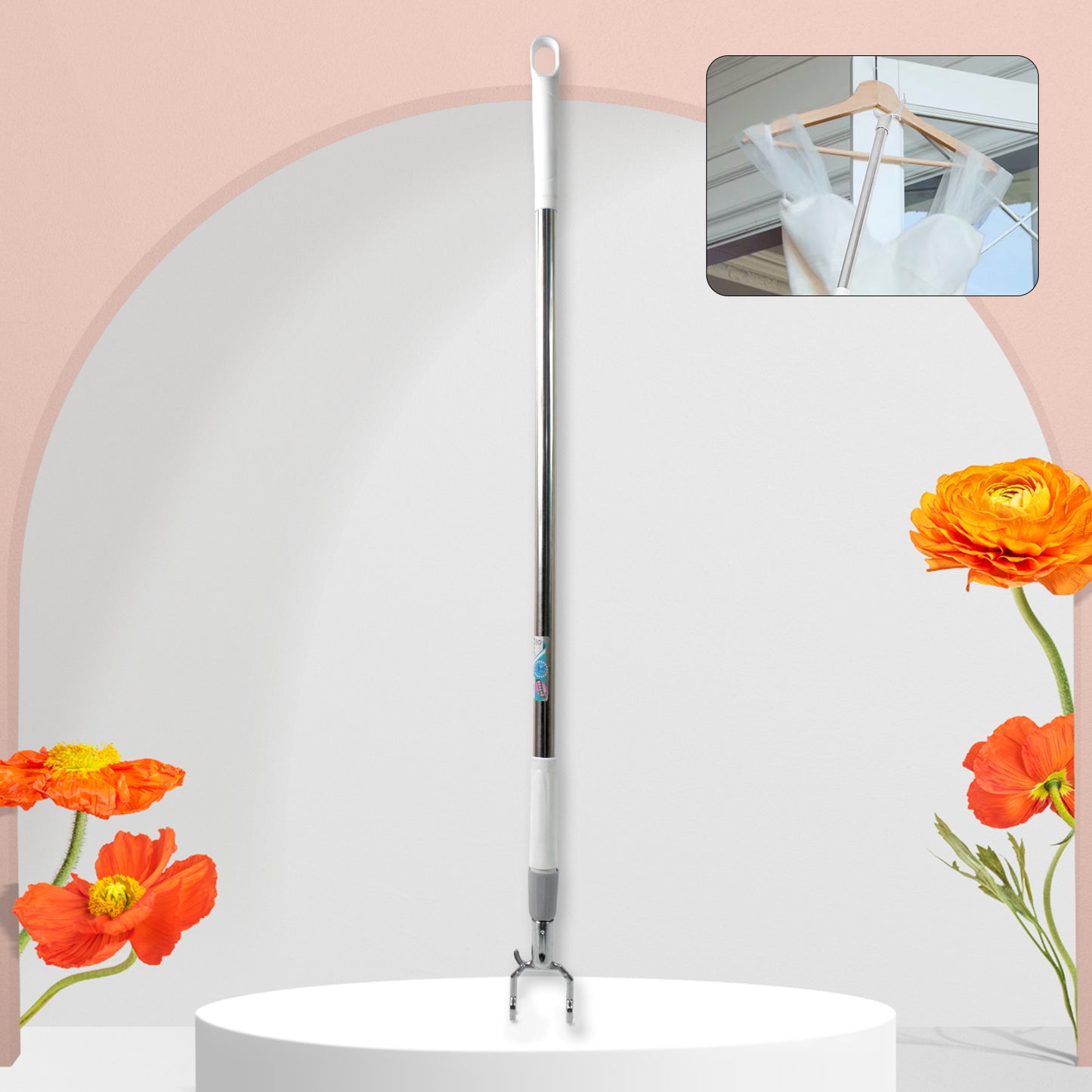 Stainless Steel Telescopic Pole Clothes Hooks Hanger (1 Pc  155 Cm) - Happy Price - Image 2