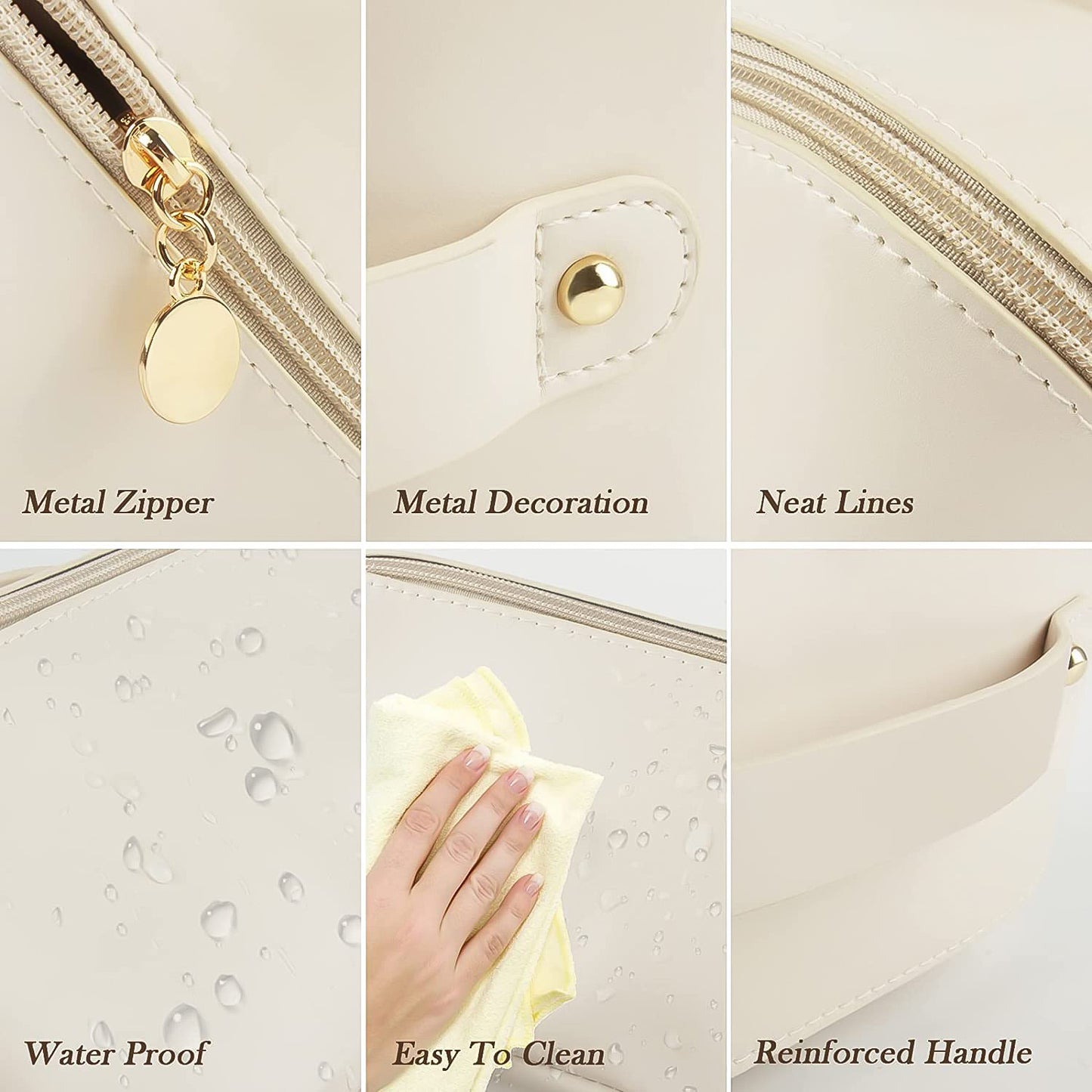 Premium Cream Travel Makeup  Toiletry Organizer Pouch With Zipper  Handle (1 Pc) - Happy Price - Image 6
