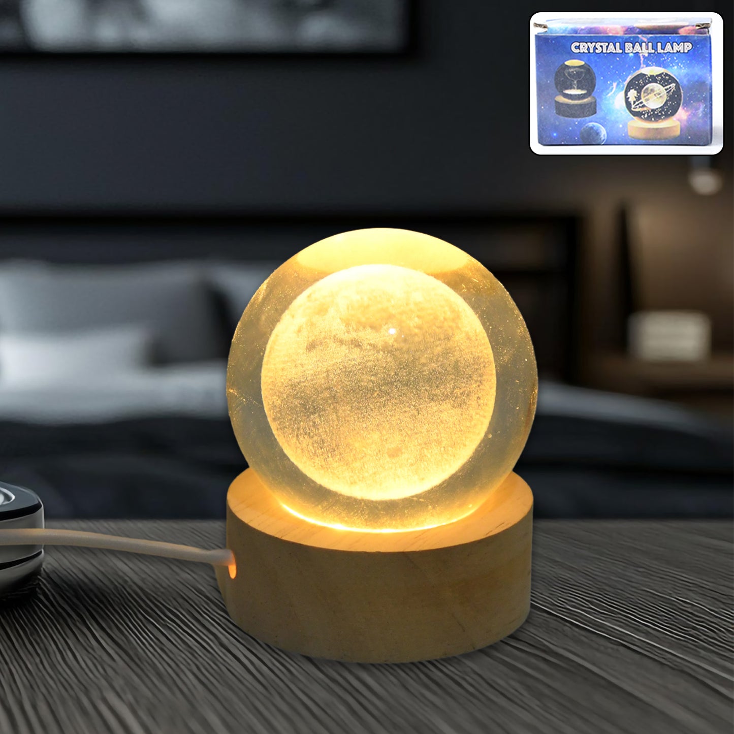 3D Crystal Ball Lamp with Base - Decorative Night Light (1 Pc)
