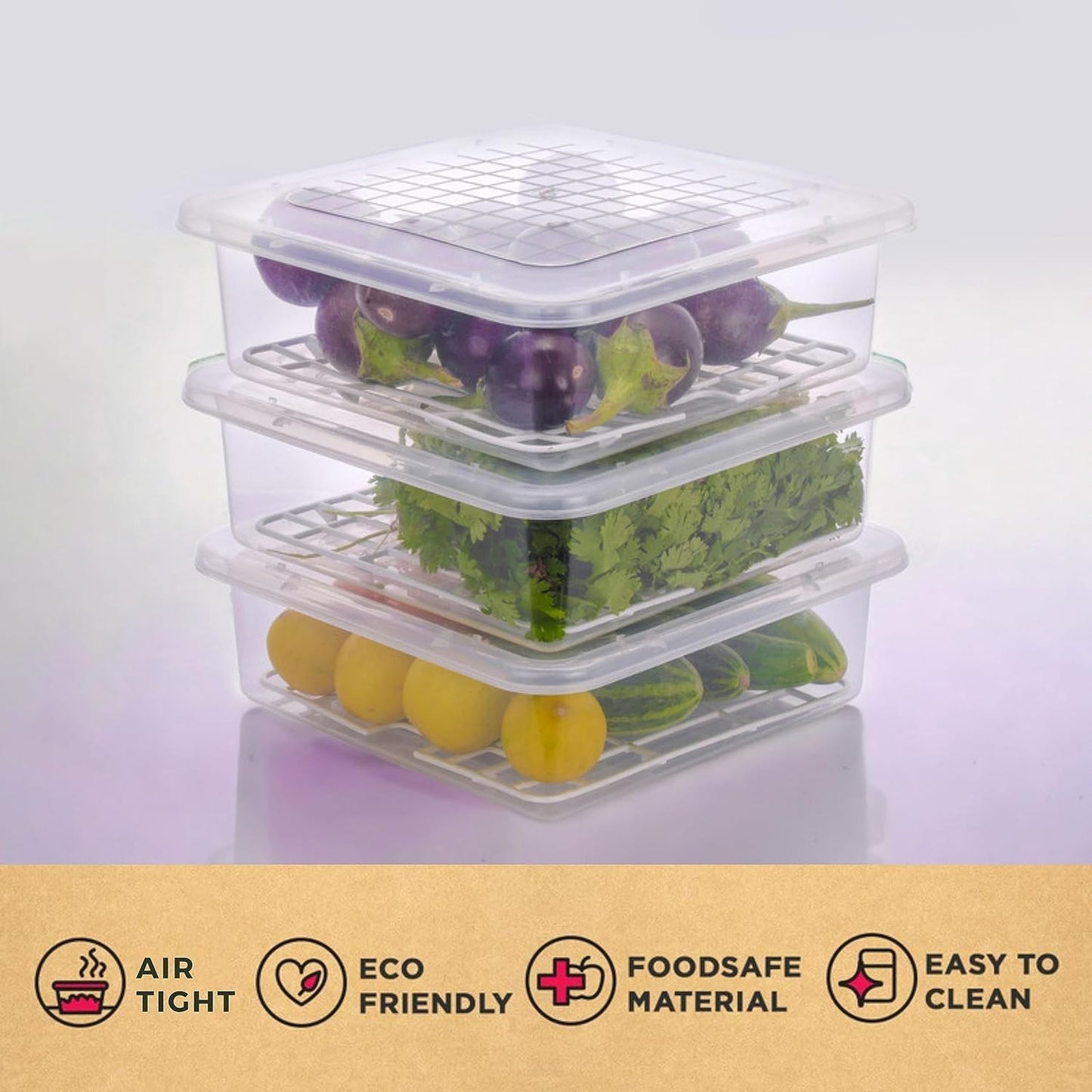 Plastic Food Storage Containers With Removable Drain Tray And Lid (3 Pcs Set) - Happy Price - Image 4