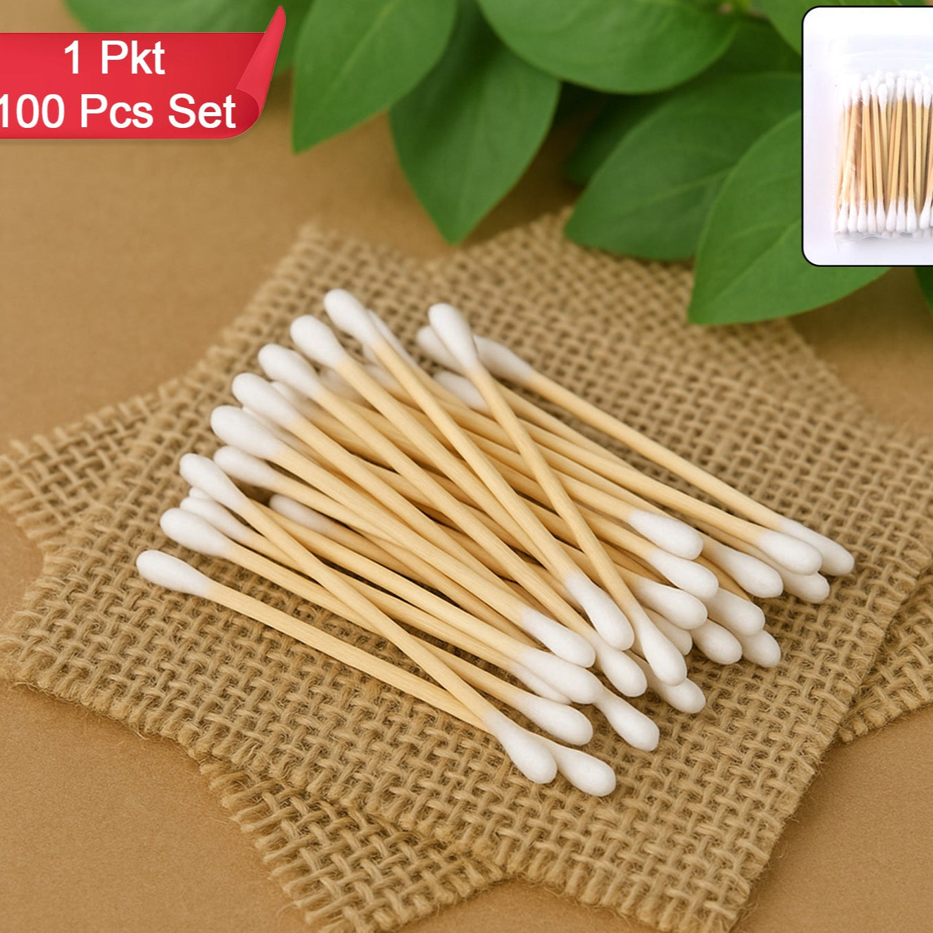 Eco-friendly Wooden Cotton Ear Buds (1 Pkt  100 Pcs Approx) - Happy Price - Image 1