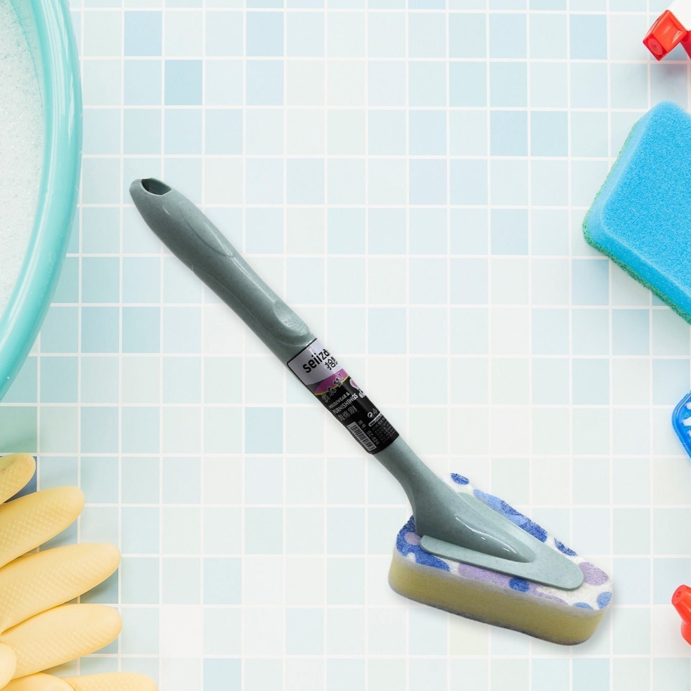 Cleaning Supplies Kitchen Handle Universal Triangular Sponge Multifunctional Bathroom Brush Long Handle Kitchen  Dining  Bar - Happy Price - Image 1