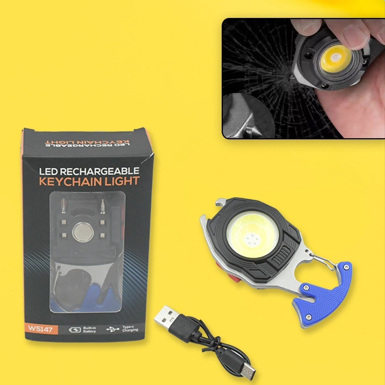Rechargeable Keychain LED Flashlight with 6 Lighting Modes & Built-in Lighter
