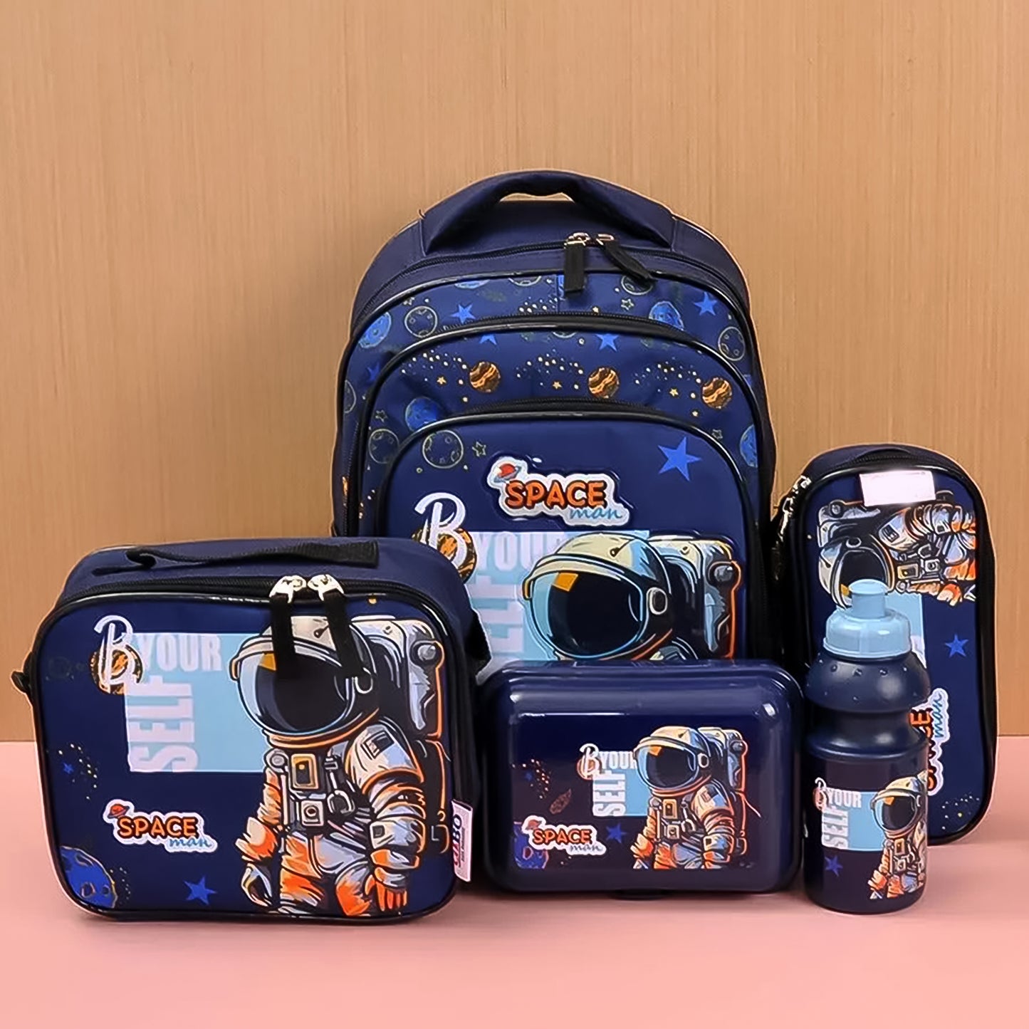 5 In 1 School Bag Includes Lunch Bag 14 Inch School Bags Water Bottle  Pencil Case In Box Packing (1 Set  Mix Color)) - Happy Price - Image 2