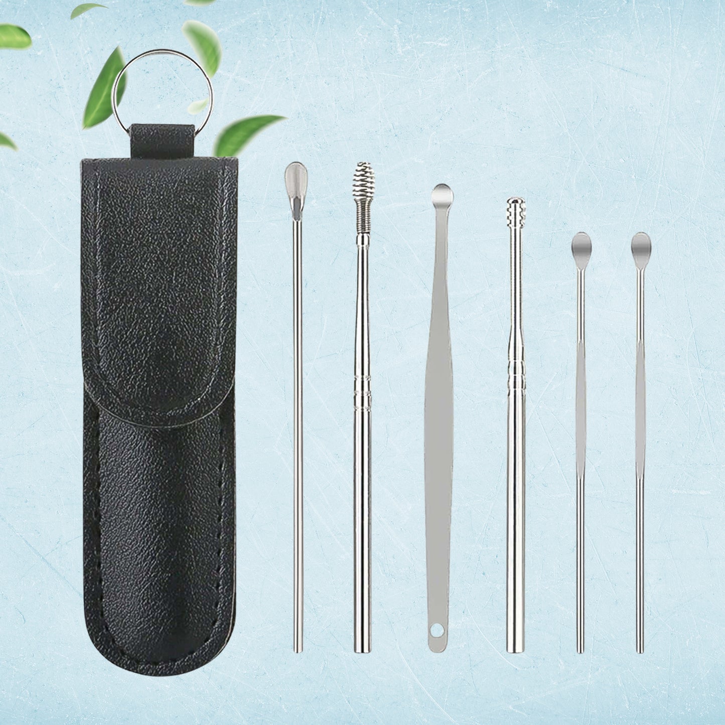 6-in-1 Ear Wax Cleaner- Resuable Ear Cleaning Tools Leather Pouch - Happy Price - Image 2