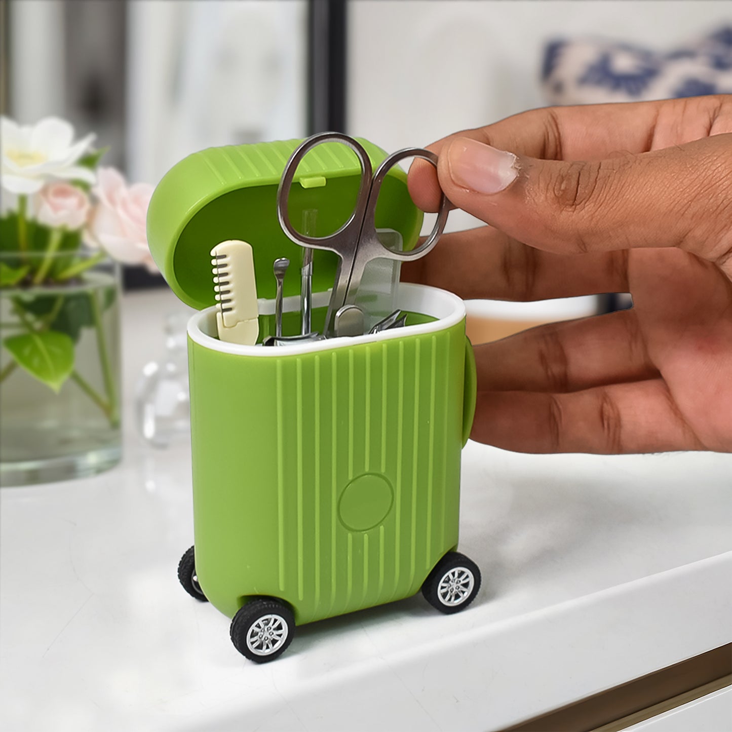Manicure Kit Pedicure Tools For Feet Nail Clipper (8 Pcs Set  With Mini 4 Wheel Suitcase Trolley) - Happy Price - Image 3