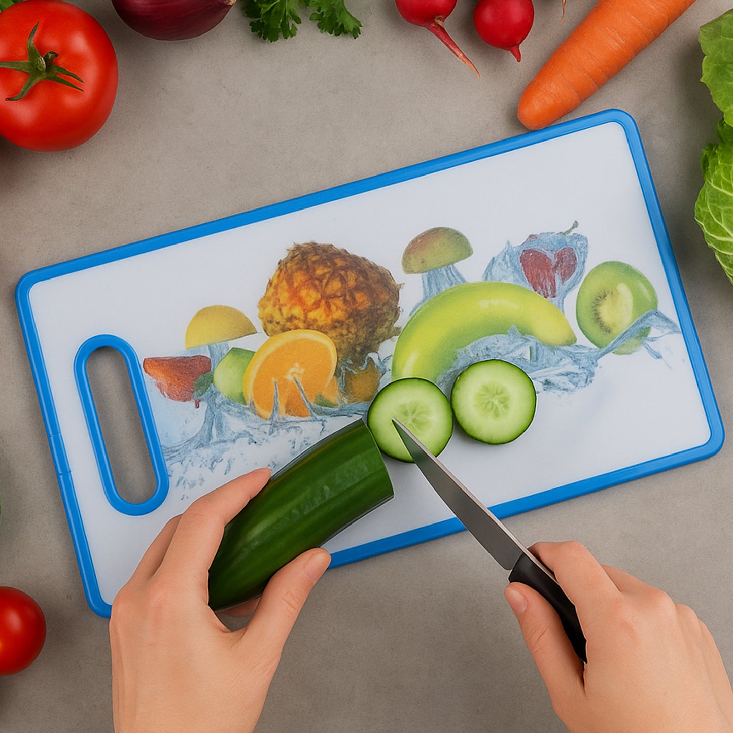 Large Fruit Print Cutting Board with Handle - 36x22 cm
