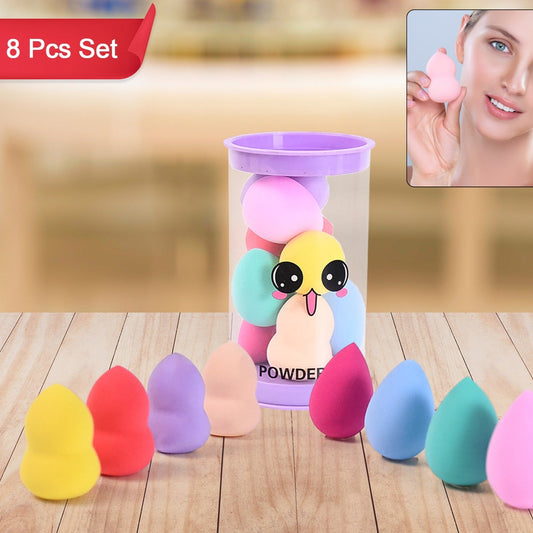 8 Pcs Makeup Powder Puff Set with Case - Assorted Colors